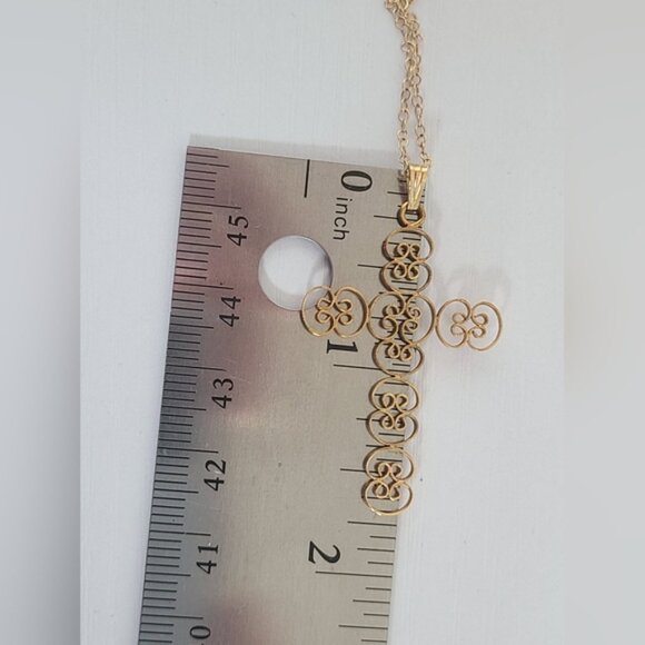 Vintage Gold Filled Baroque Filigree Large Cross Pendant Statement Necklace - Picture 13 of 13